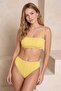 Yellow Strapless Covered Textured High Waist High Leg Bikini Set Tbess26Bt00140 - 2