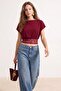 Bordo Düz Kayık Yaka Kolsuz Örme Sandy Bluz TPRSS26BZ00061 - 3