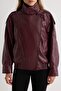 Bordo Oversize Kalıp Dik Yakalı Suni Deri Bomber Ceket Mont TWOAW27MO00042 - 4