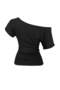 Siyah Çizgili Asimetrik Yaka Bağlama Detaylı Pamuklu Esnek Örme T-Shirt TWOAW27TS00008 - 7