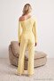 Yellow Single Shoulder Ribbed Viscose Knitted Pajama Set Thmaw27Pt00063 - 3
