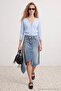 Mavi %100 Pamuk Asimetrik Yıkama Efektli Midi Denim Etek TWOAW27ET00010