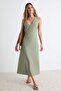 Khaki Cut Out Detailed Tie-Up Midi Woven Dress Twoss26El00193