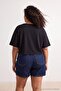 Siyah Relaxed Kayık Yaka Yarasa Kol Truvakar Crop Soft Touch Örme Büyük Beden Bluz TBBSS26AF00168 - 3