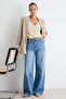 Premium Koyu Mavi %100 Pamuk Yüksek Bel Ekstra Wide Leg Jeans TWOAW27JE00074