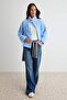 Baby Blue Plush Oversized Sweatshirt with Snap Pocket Detail and Stand-Up Collar Knitted Sweatshirt Twoaw27Sw00034