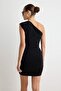 Black Asymmetric Collar Bodycone/Body-Hugging Short / Mini Knitted Dress Tprss26El00051 - 5