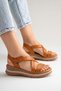 Women's Tan Genuine Leather Sandals with Double Straps, Daily Comfortable, Stylish, Thick Sole, Summer Wear - 5