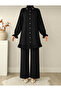 Stone Detailed Buttoned Cotton Double Suit Black