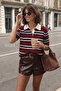 Polo Collar Striped Soft Textured Knitwear - Claret Red