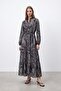 Women's Exotic Patterned Belted Long Dress - 26S-12685Elb - Black
