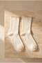 Women's ecru colored frilly ankle glittery women's sock - 3
