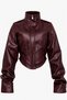 Women's Cropped Leather Jacket - Burgundy New Season with Corset Detail