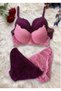 Women's Pink and Purple Padded Padded Underwire Lace 2-Piece Bra Set