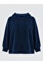 Navy Blue Relaxed Fit Hooded Velvet Sweatshirt - 8