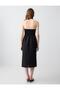 Black 100% Linen Slim Fit Open Neck Strapless Midi Dress - 6