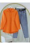 Single Pocket Buttoned Linen Shirt -Orange - 8