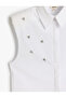 Regular Fit Cotton Blended Sleeveless Padded Rhinestone Shirt - 5
