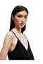 V-Neck Thin Strap Blouse with Two Different Fabric Uses