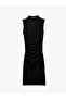 Lightweight Stand Collar Sleeveless Draped Slim Fit Midi Pencil Dress - 3