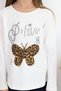 Girl's Long Sleeve T-Shirt with Leopard, Butterfly Emblem, Stone Lettering Print, 6-12 Years, Ecru - 3