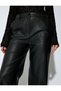 Women's Koton X Sibil Çetinkaya - Pocketed Loose Straight Leg Faux Leather Pants 5Wak40074Ew - 5