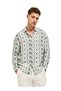 Men's White with Green Ikat-inspired geometric Print Relax Fit Overshirt for Every Occasion
