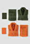 Eldy 8 Piece Striped Bathrobe Family Set 100% Cotton Certified Bath Set Dowry Set Orange Green - 2