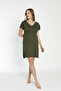 Women's Collar Lace Short Sleeve Khaki Plus Size Combed Nightgown Dress - 3