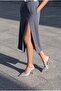 Women's Stiletto Pointed Toe Back Strap Ribbon Detailed Mesh Classic Heeled Shoes Sivon Silver - 4
