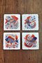 Natural Stone Coasters Set of 4 10X10X1 cm Colorful Fish Patterns -Stone Coasters