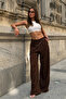 Women's Brown Linen Scarf Pants 154