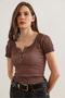 Women's Washed Bitter Coffee Snap Camisole Blouse Blz- 19000171 - 4