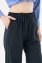 Crep Women's Linen Textured Elastic Waist Lace-Up High Waist Wide Leg Relaxed Cut Trousers 100% Cotton - 2