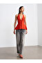 10787 Halter Neck Peplum Knitwear Blouse-Red - 4