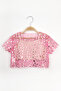 Pink Star Printed Short Sleeve Girls' Tulle Crop Top - 2
