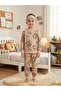Boy's Cotton Piece Beige Safari Patterned Long Sleeve Pajama Set with Glasses and Band Transitional