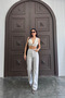 Women's Stretchy Wide Leg Palazzo Cream Jeans - 4