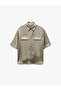 Short Sleeve Satin Shirt with Flap Pocket Detail - 3
