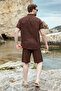 Bitter Brown Linen Look Relax Fit Men's Shirt Shorts Set E7364 - 5
