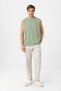 Khaki Relaxed Fit Men's Sleeveless T-Shirt - 2