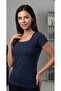Women's Dark Navy Blue Square Neck Short Sleeve Bodysuit - 2