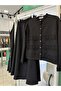 Shoulder Pad Tex Suede Skirt Suit Laser Cut - Black - 46