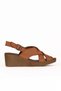 Tan Dark Leather Women's Wedge Heeled Sandals 01We3906