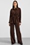 Waist Gathered Casual Model Shirt Brown 9413