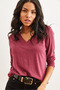 Women's Rosewood V-Neck Wool Viscose Drapey Blouse BLZ-19002729 - 4