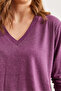 Women's Plum V-Neck Wool Viscose Drapey Blouse BLZ-19002729 - 6