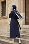 Navy Blue - 100% Cotton (120cm) Full-Fit Women's Hijab Trench Coat - 2