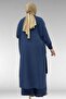 57029 Plus Size Half Placket Slit Pants Suit - Navy Blue - 6