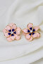 Pink Enamel Large Flower Earrings with Stones in the Center